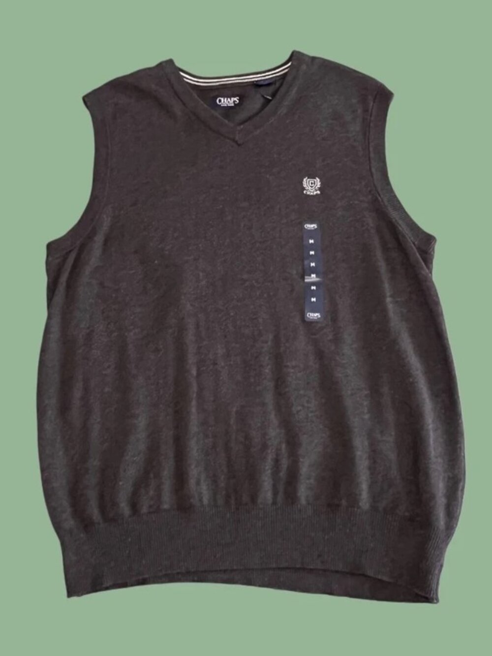 NWT Chaps Black V-Neck Sweater Vest Men's Medium Classic Knit